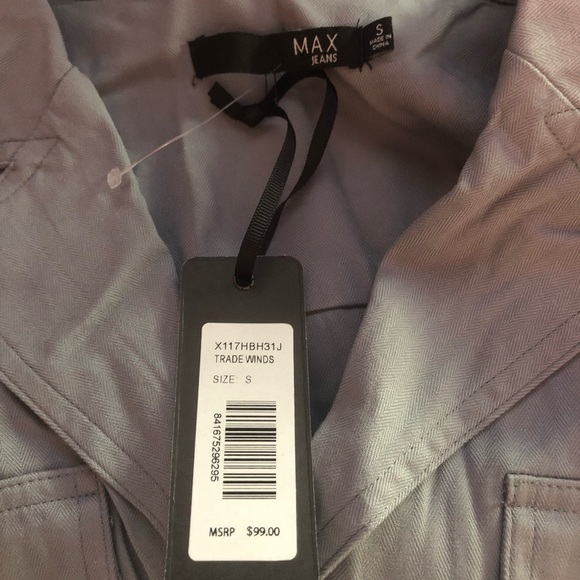 MAX JEANS Blue/Grey Collared Button Front Blouse w/ Pockets Size Small NEW - Picture 3 of 6